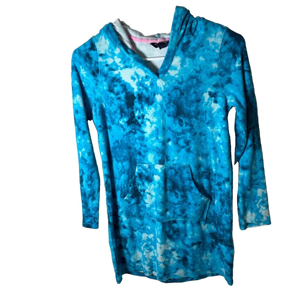 Lands' End Sweatshirt Girl's Large Blue Terry Dress Hoodie Pullover Shift